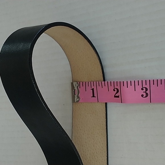 Chico's Distressed Bronze Silver tone Disc Belt Black Leather Adjustable - Picture 9 of 10